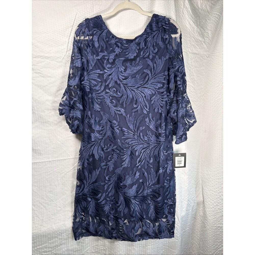 MARINA Dresses  Size 14 Dress Layered Lace Cocktail Party Navy Knee Length